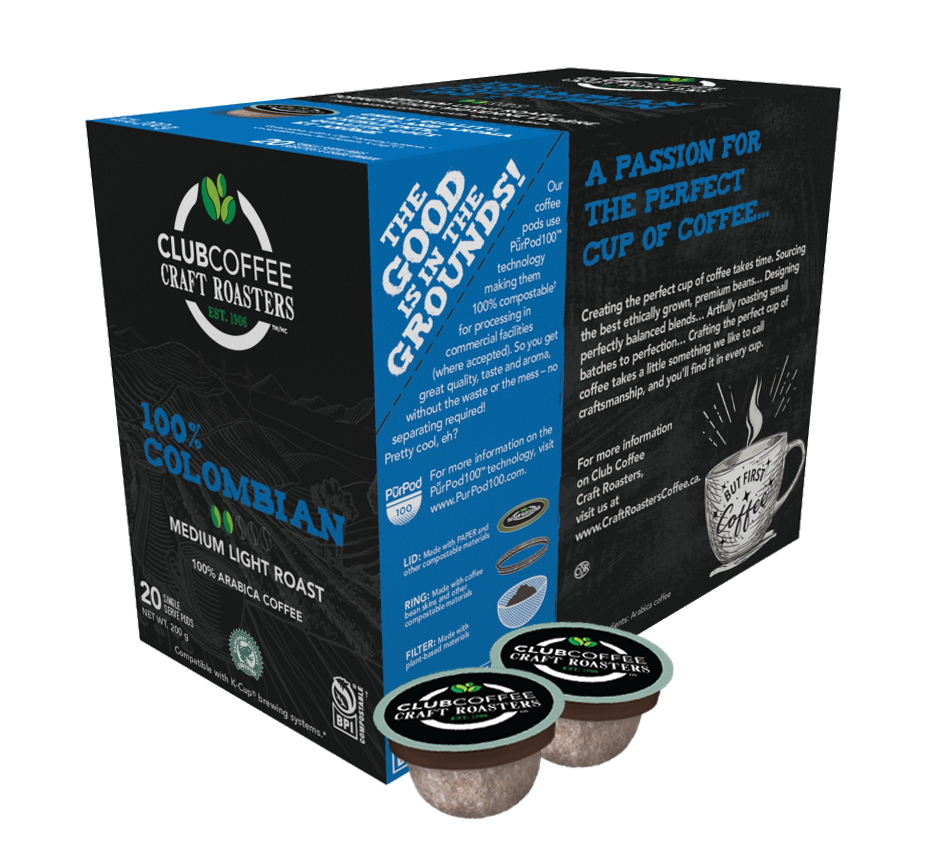 club coffee craft roasters colombian single serve coffee pods